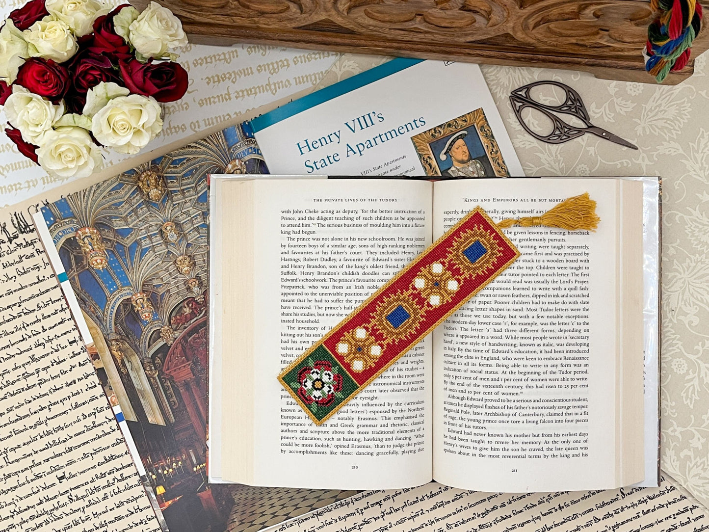 Henry VIII Bookmark Cross Stitch Pattern | PDF Instant Download | Gift for Lovers of History, Royal Family & Tudor Monarchs | Tudor Rose