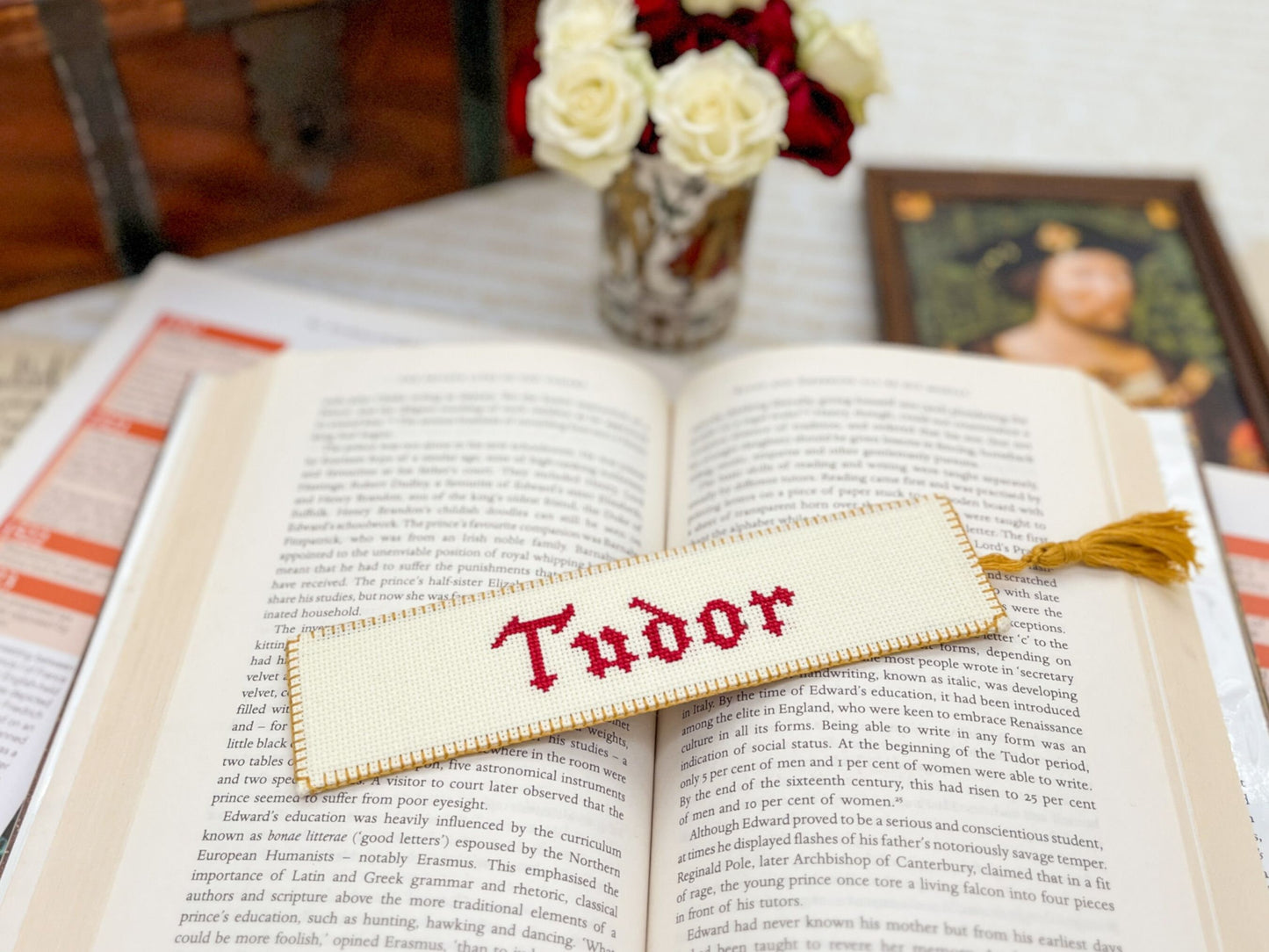 Henry VIII Bookmark Cross Stitch Pattern | PDF Instant Download | Gift for Lovers of History, Royal Family & Tudor Monarchs | Tudor Rose
