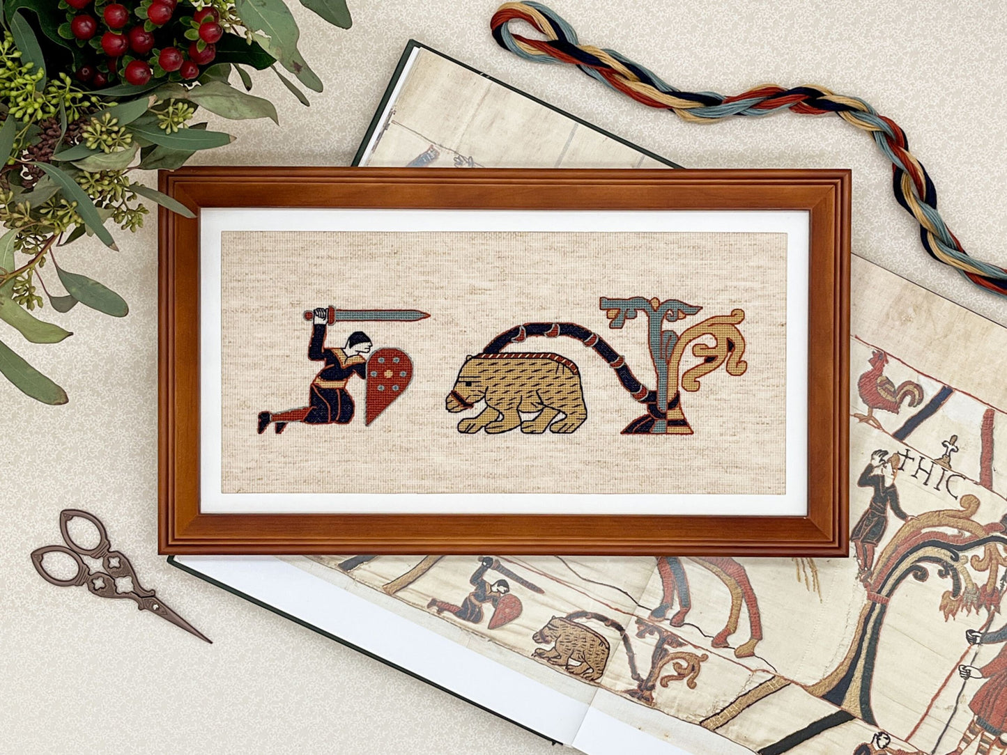 Bayeux Tapestry Cross Stitch Pattern: Warrior with Bear Border Art | PDF Instant Download | Gift for Medieval History and Art Lovers