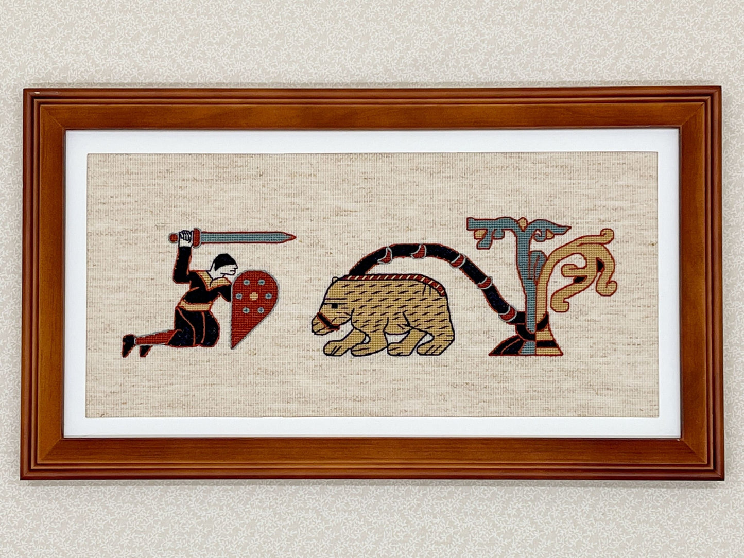 Bayeux Tapestry Cross Stitch Pattern: Warrior with Bear Border Art | PDF Instant Download | Gift for Medieval History and Art Lovers