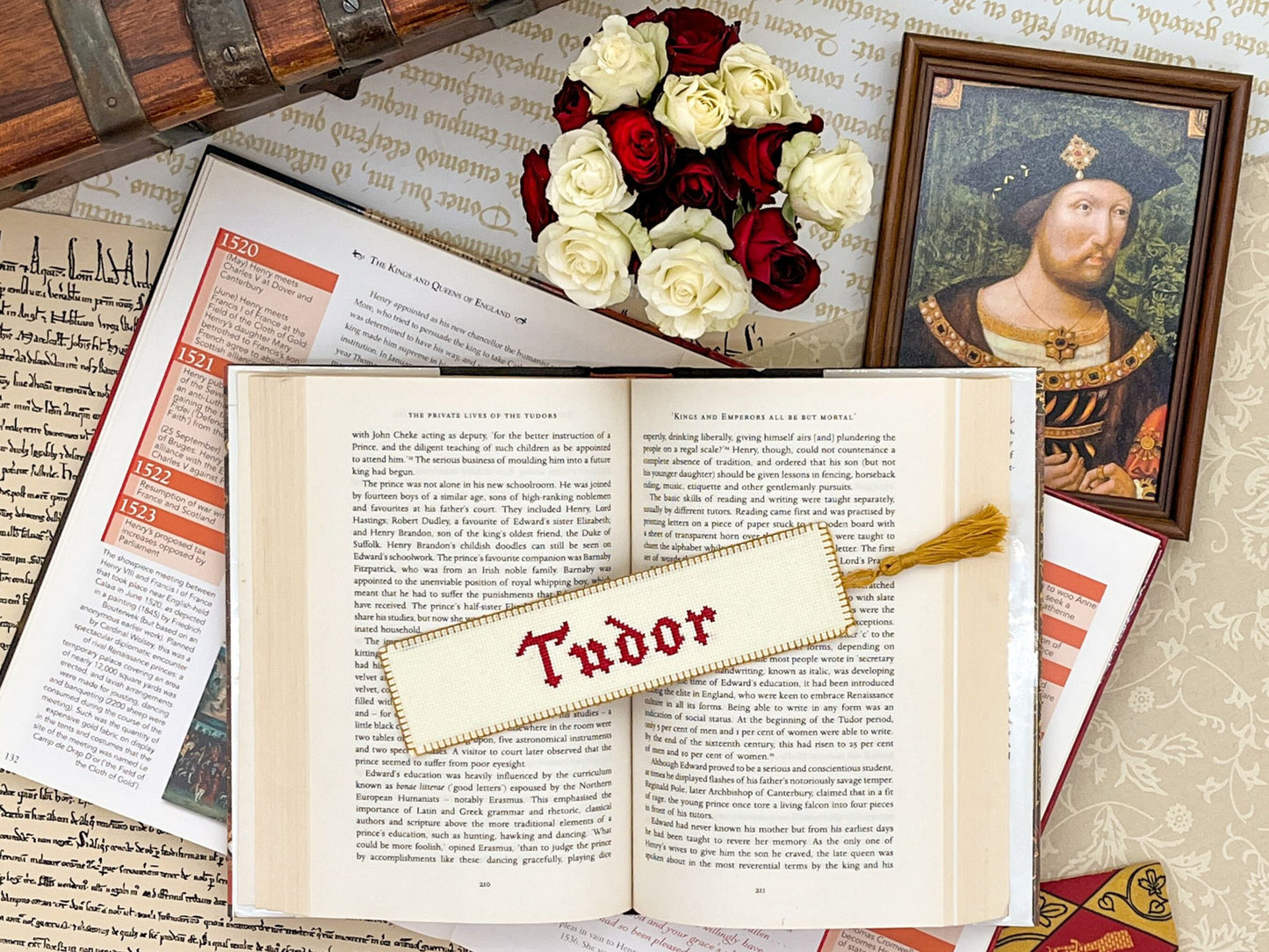 Henry VIII Bookmark Cross Stitch Pattern | PDF Instant Download | Gift for Lovers of History, Royal Family & Tudor Monarchs | Tudor Rose