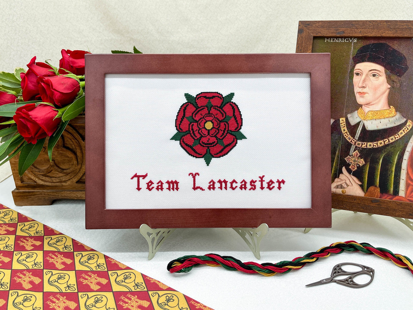 Team Lancaster Cross Stitch Pattern (small) | PDF Instant Download | Gift for lovers of History, Royal Family & Medieval Heraldry | Henry V