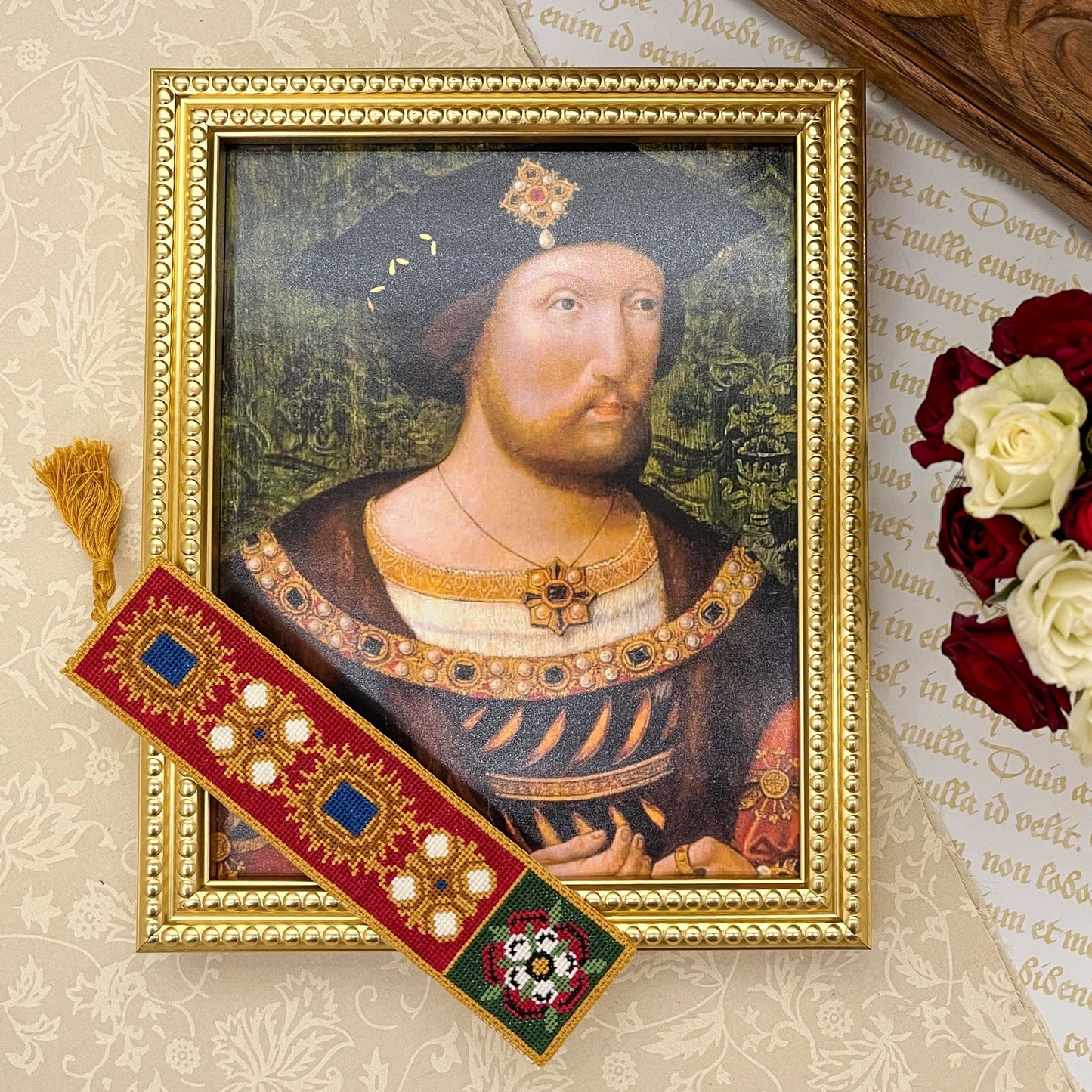 Henry VIII Bookmark Cross Stitch Pattern | PDF Instant Download | Gift for Lovers of History, Royal Family & Tudor Monarchs | Tudor Rose