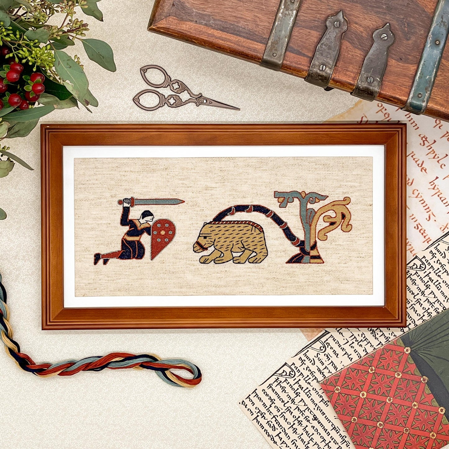 Bayeux Tapestry Cross Stitch Pattern: Warrior with Bear Border Art | PDF Instant Download | Gift for Medieval History and Art Lovers