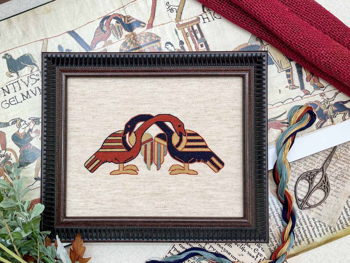 Bayeux Tapestry Cross Stitch Pattern: Entwined Birds