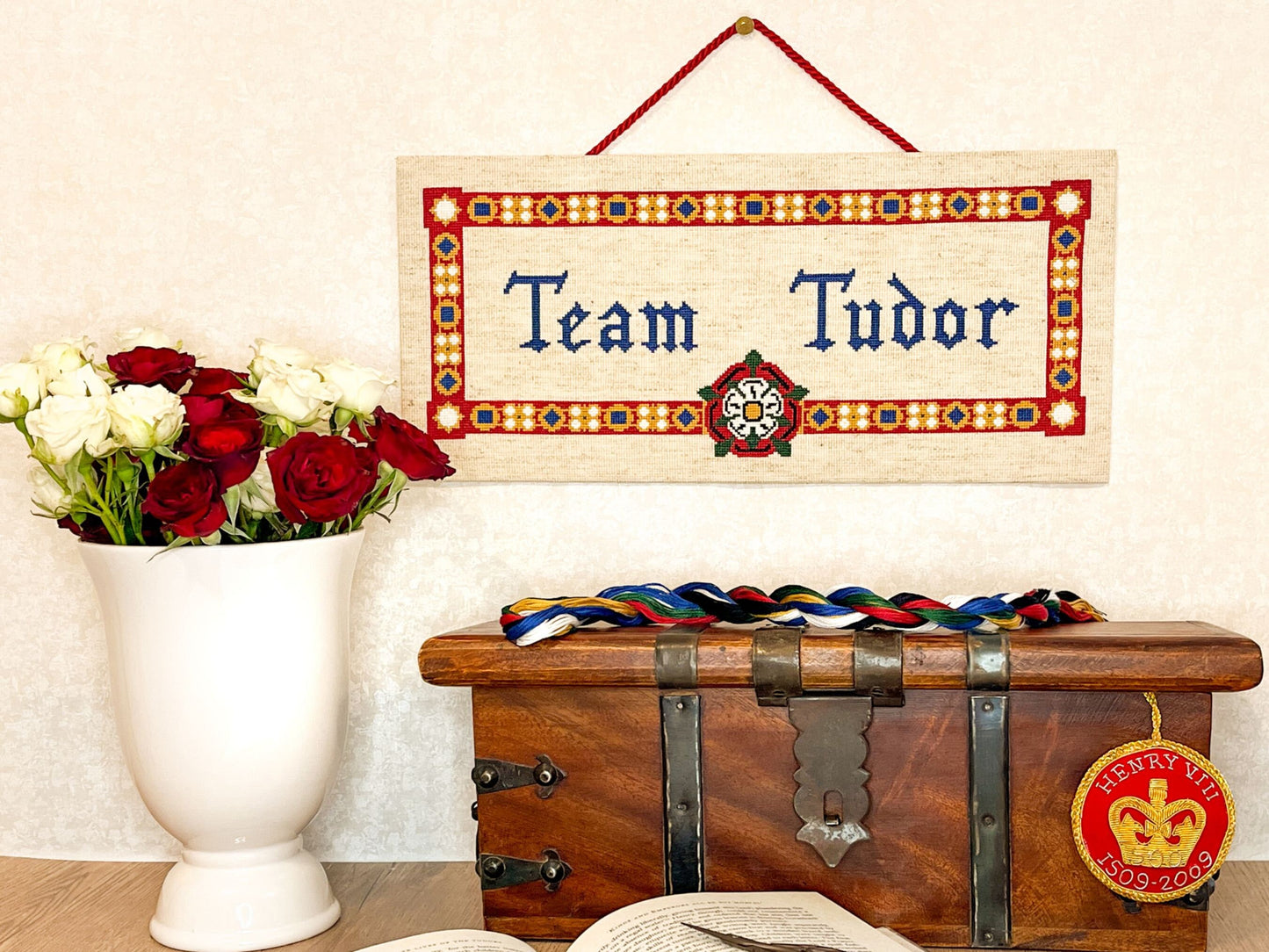 Team Tudor Cross Stitch Pattern (large) | PDF Instant Download | Gift for Lovers of History & Royal Family | Henry VIII, Elizabeth I, Rose