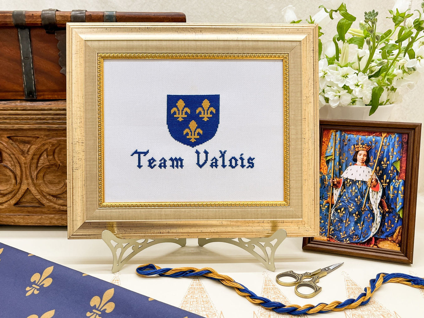 Team Valois Cross Stitch Pattern (small) | PDF Instant Download | Unique Gift for Fans of French History, Joan of Arc, & Medieval Heraldry