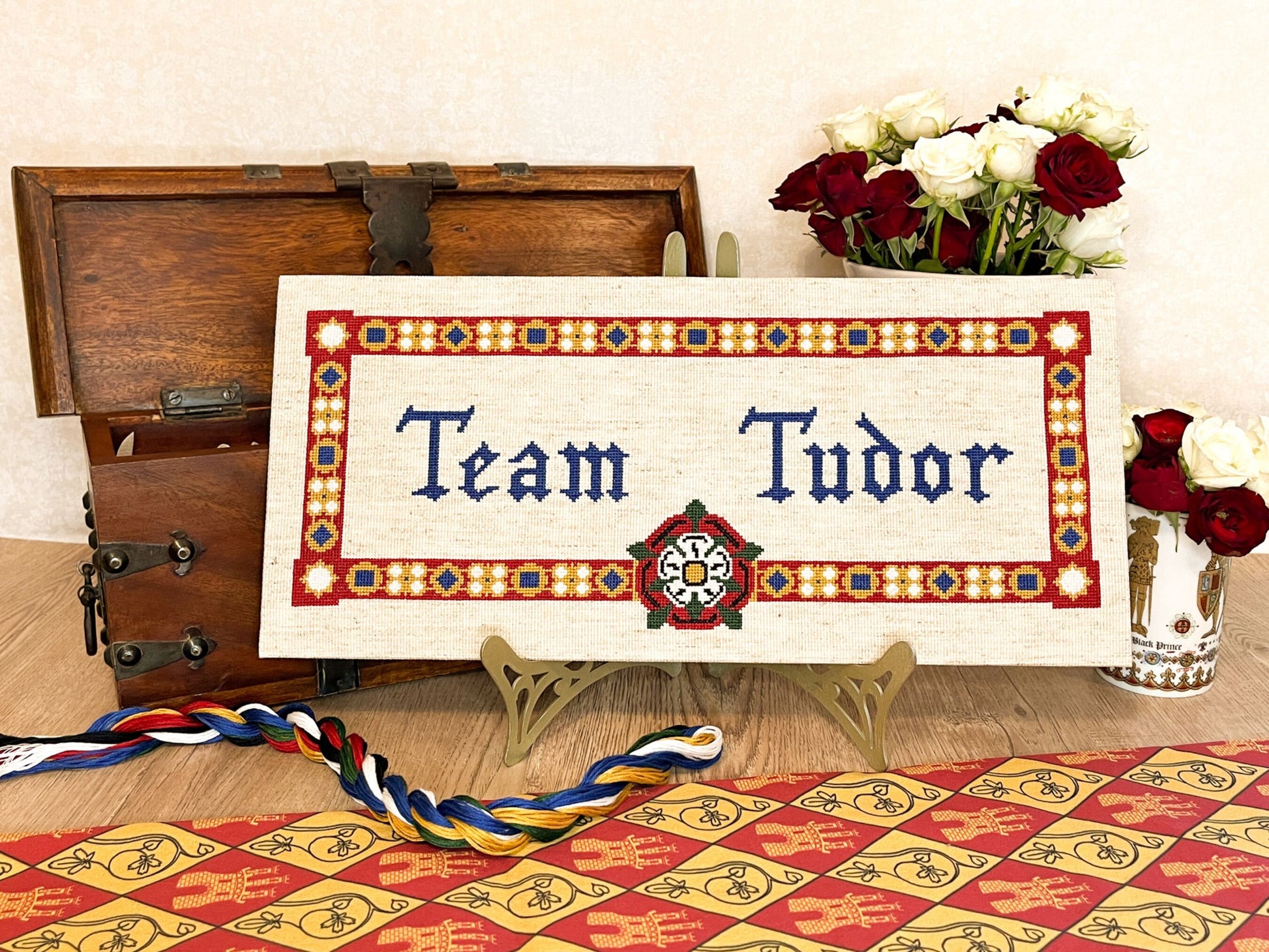 Team Tudor Cross Stitch Pattern (large) | PDF Instant Download | Gift for Lovers of History & Royal Family | Henry VIII, Elizabeth I, Rose