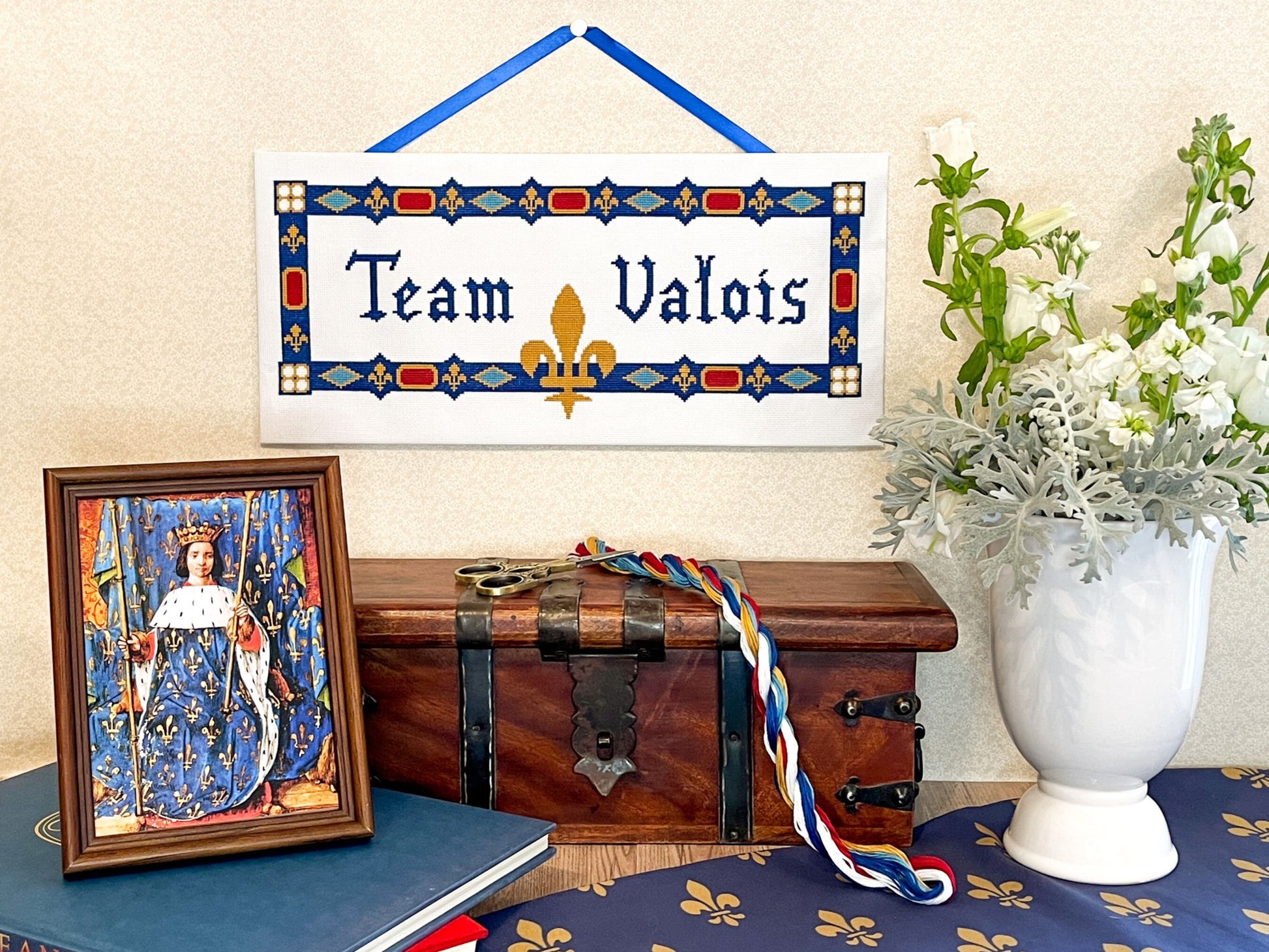 Team Valois Cross Stitch Pattern (large) | PDF Instant Download | Unique Gift for Fans of French History, Joan of Arc, & Medieval Heraldry