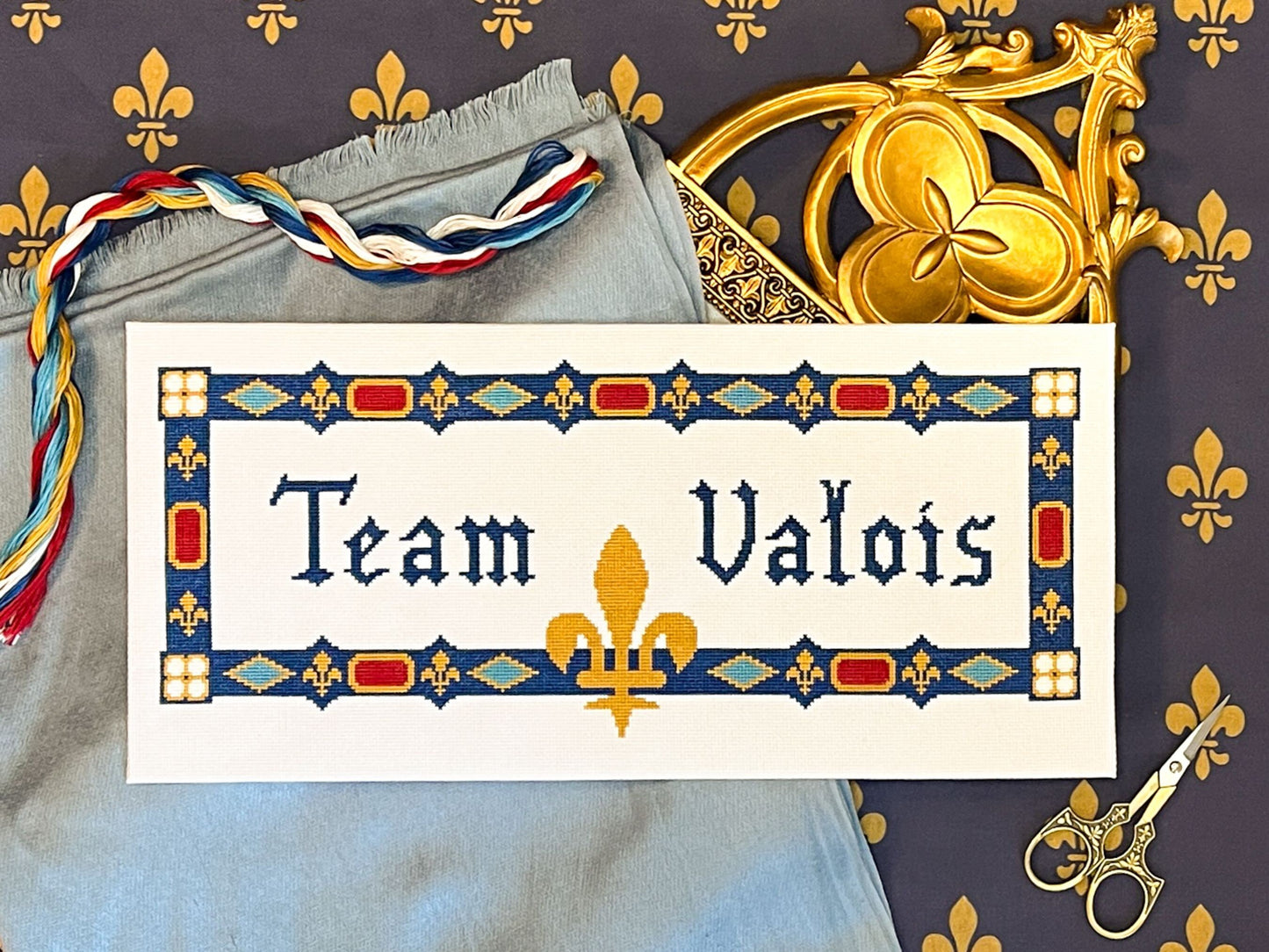 Team Valois Cross Stitch Pattern (large) | PDF Instant Download | Unique Gift for Fans of French History, Joan of Arc, & Medieval Heraldry