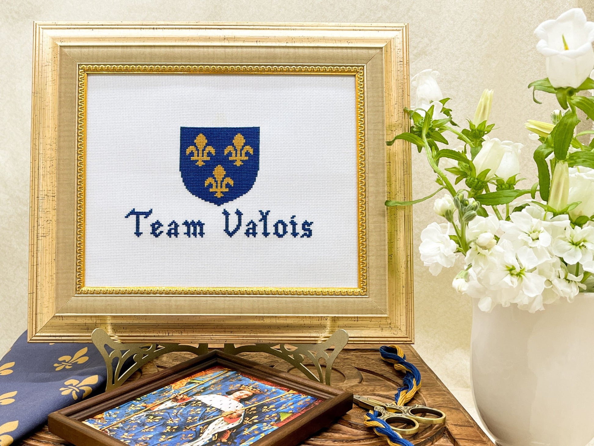 Team Valois Cross Stitch Pattern (small) | PDF Instant Download | Unique Gift for Fans of French History, Joan of Arc, & Medieval Heraldry