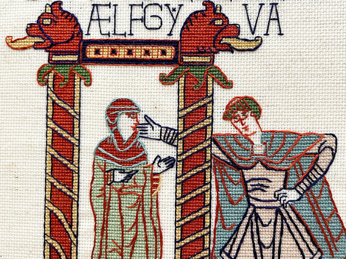 Bayeux Tapestry Cross Stitch Pattern: Aelfgyva and Cleric | PDF Instant Download | Gift for lovers of Medieval History and Art