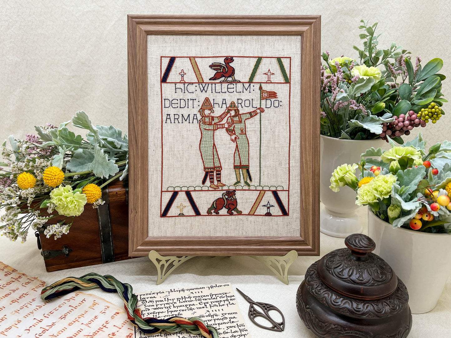Bayeux Tapestry Cross Stitch Pattern: William Giving Arms to Harold | PDF Instant Download | For Fans of Medieval Art, Knights, and Chivalry