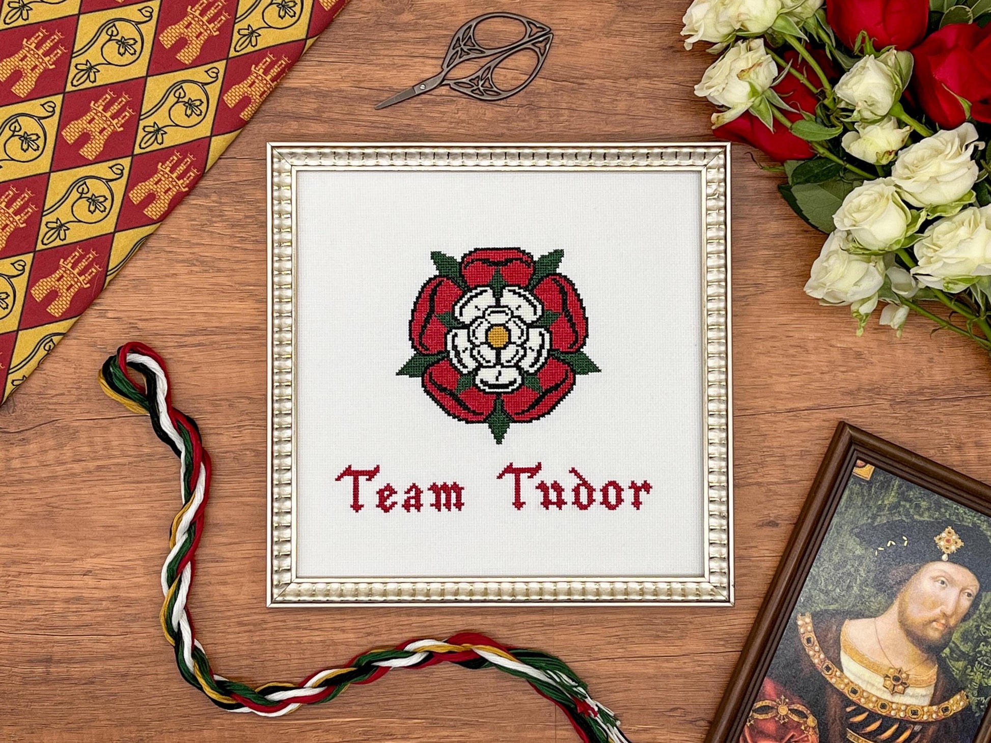 Team Tudor Cross Stitch Pattern (small) | PDF Instant Download | For Lovers of History & Royal Family | Henry VIII, Elizabeth I, Tudor Rose