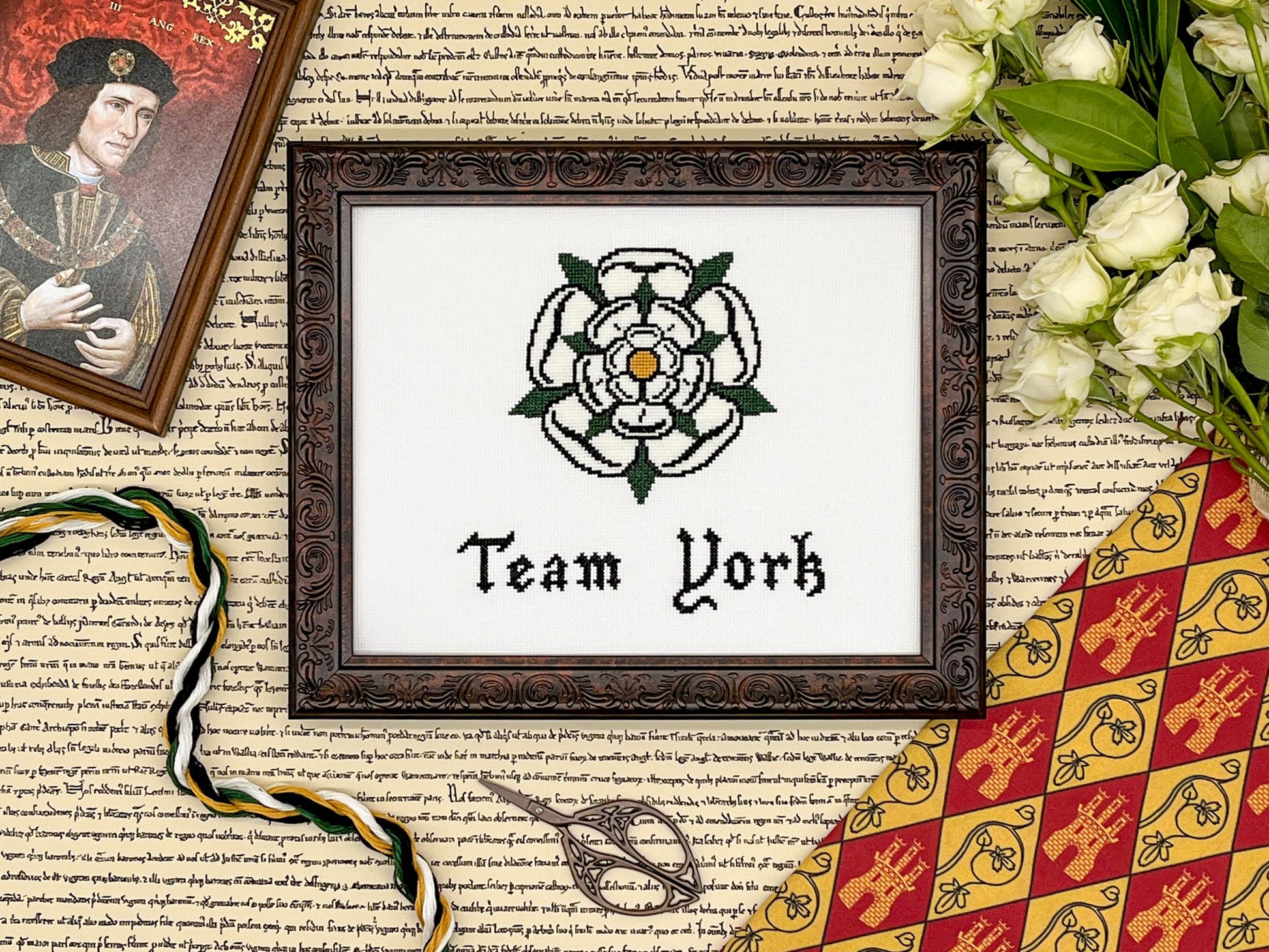 Team York Cross Stitch Pattern (small) | PDF Instant Download | Gift for Fans of History, Royal Family, Medieval Heraldry & Richard III