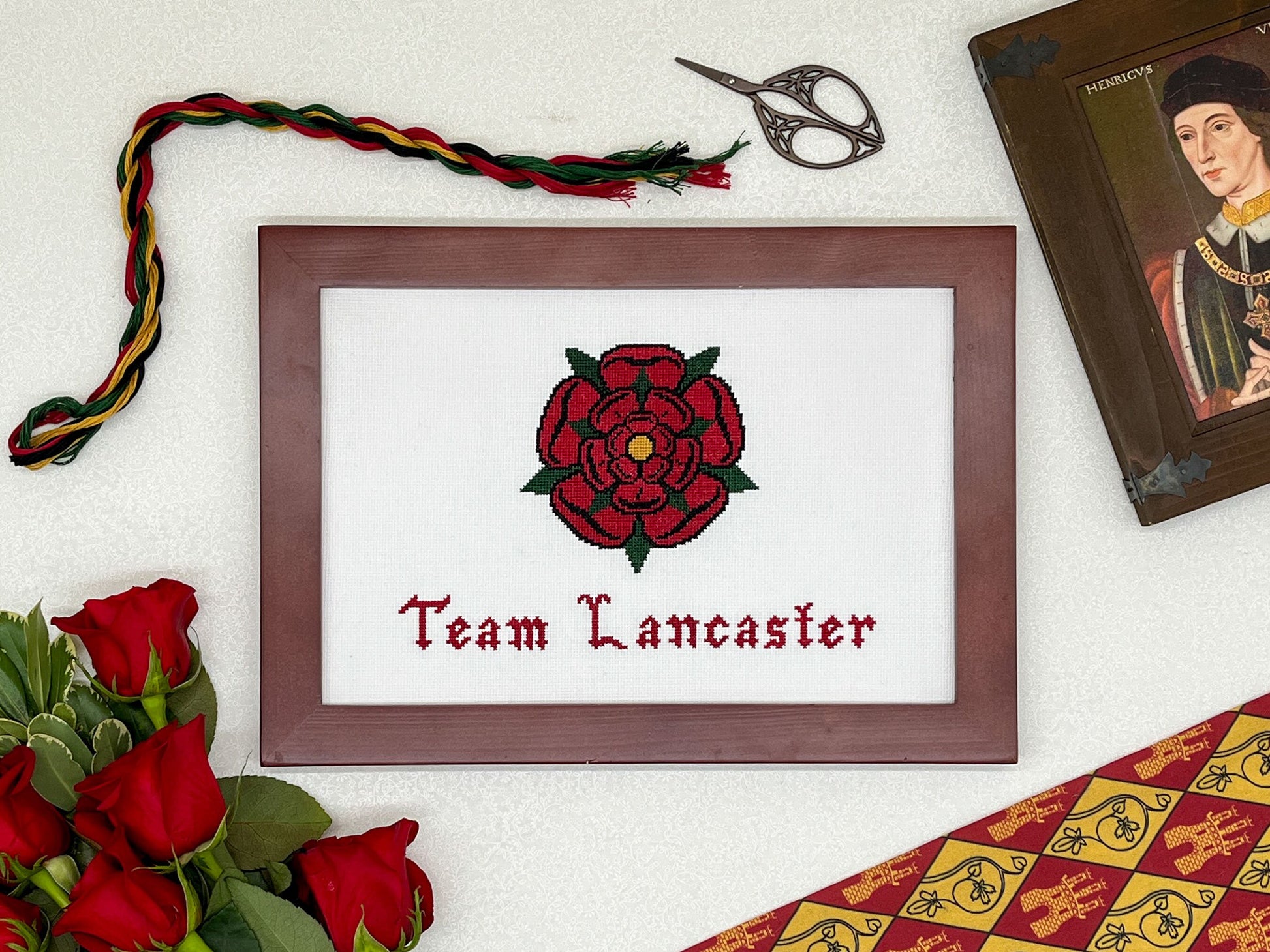 Team Lancaster Cross Stitch Pattern (small) | PDF Instant Download | Gift for lovers of History, Royal Family & Medieval Heraldry | Henry V