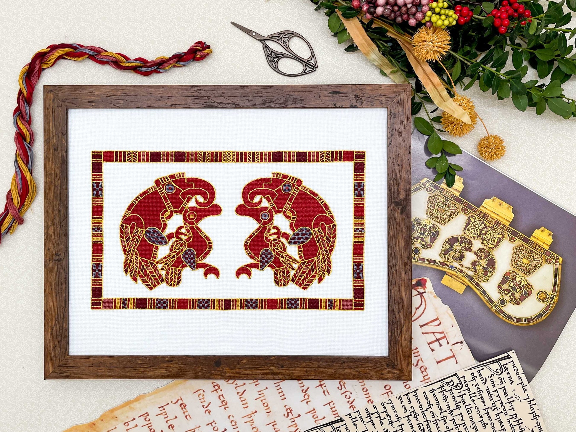 Sutton Hoo Birds Cross Stitch Pattern | PDF Instant Download | Gift for Lovers of Medieval Archeology and Anglo-Saxon or Viking History