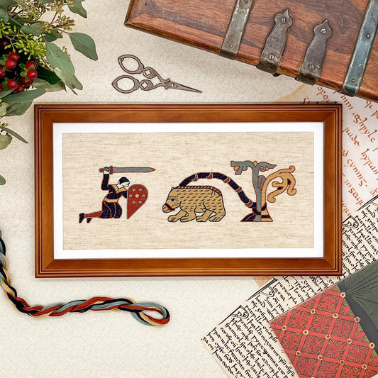 Bayeux Tapestry Cross Stitch Pattern: Warrior with Bear Border Art | PDF Instant Download | Gift for Medieval History and Art Lovers