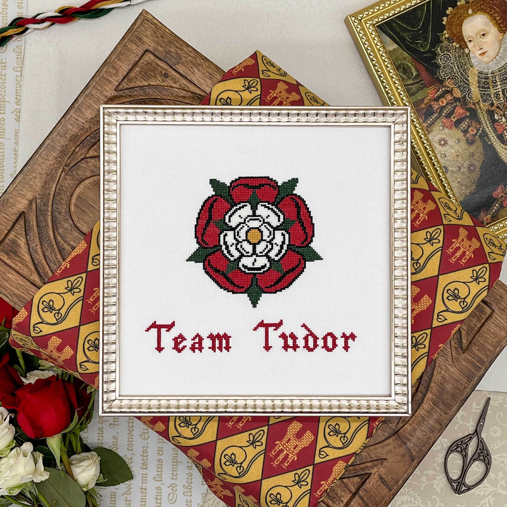 Team Tudor Cross Stitch Pattern (small) | PDF Instant Download | For Lovers of History & Royal Family | Henry VIII, Elizabeth I, Tudor Rose