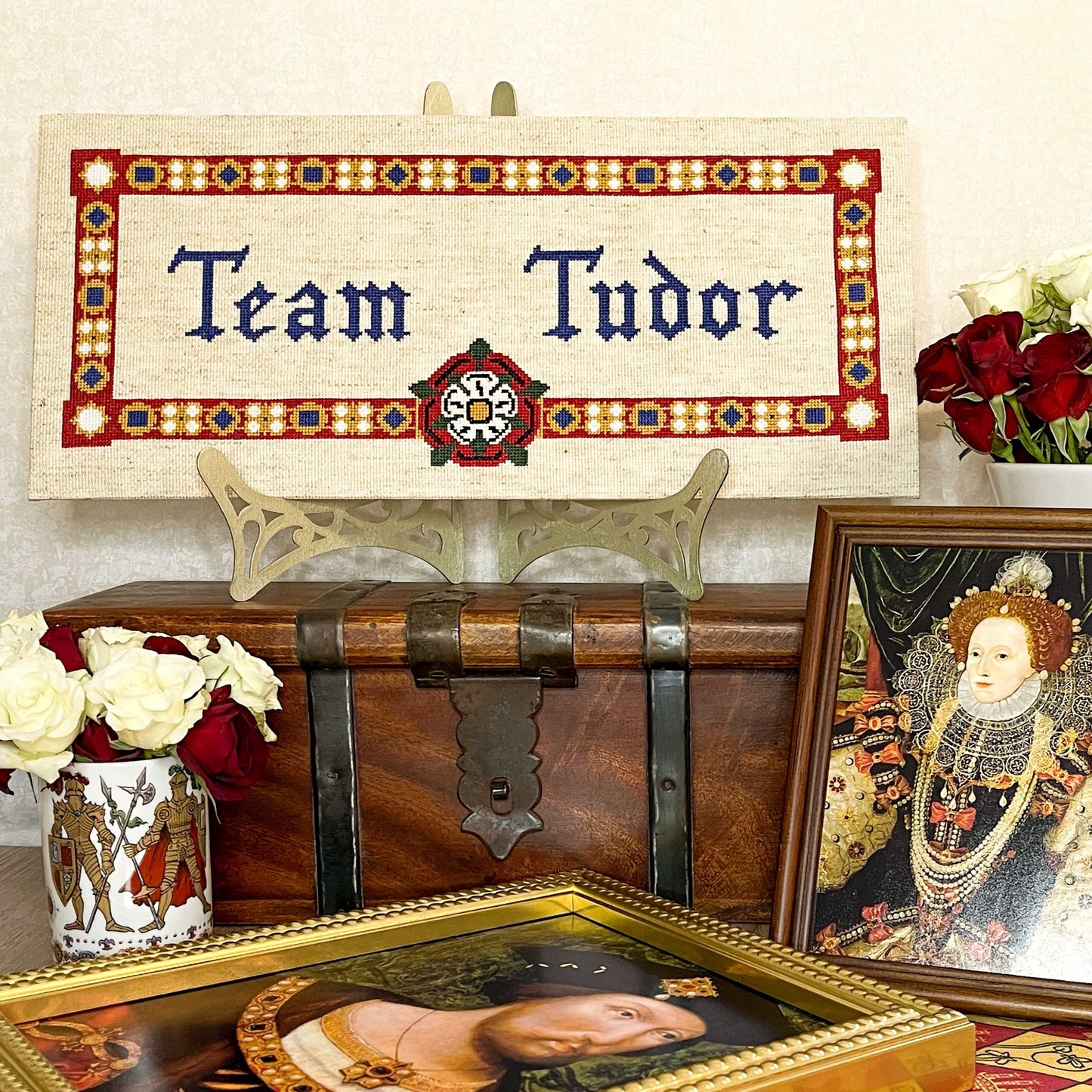 Team Tudor Cross Stitch Pattern (large) | PDF Instant Download | Gift for Lovers of History & Royal Family | Henry VIII, Elizabeth I, Rose