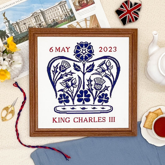 Charles III Coronation Emblem Cross Stitch Pattern | PDF Instant Download | Gift for Fans of History, Royal Family & Floral Designs