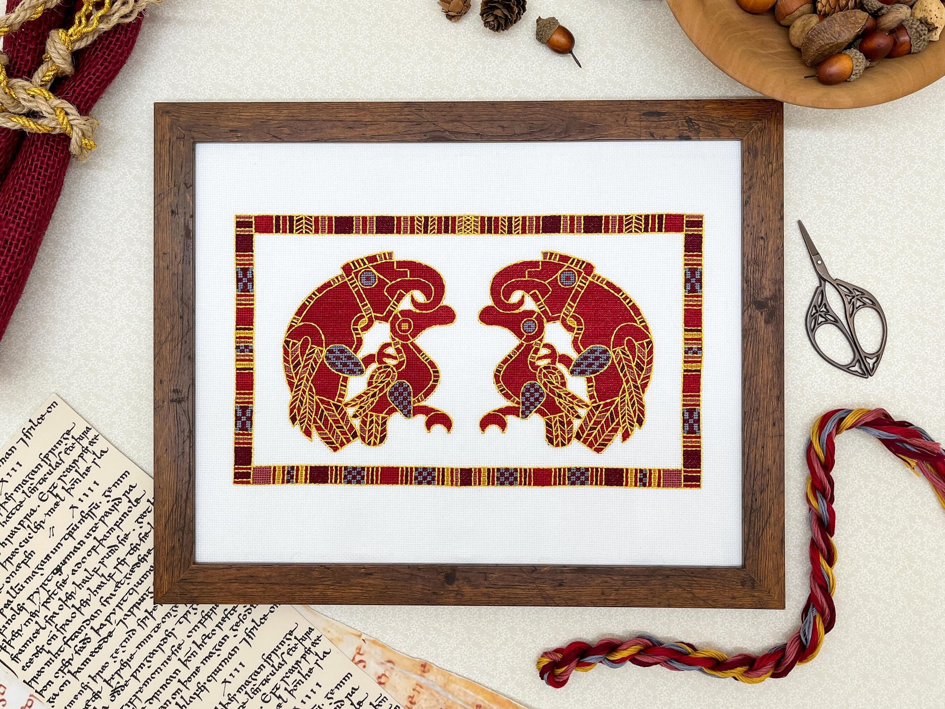 Sutton Hoo Birds Cross Stitch Pattern | PDF Instant Download | Gift for Lovers of Medieval Archeology and Anglo-Saxon or Viking History