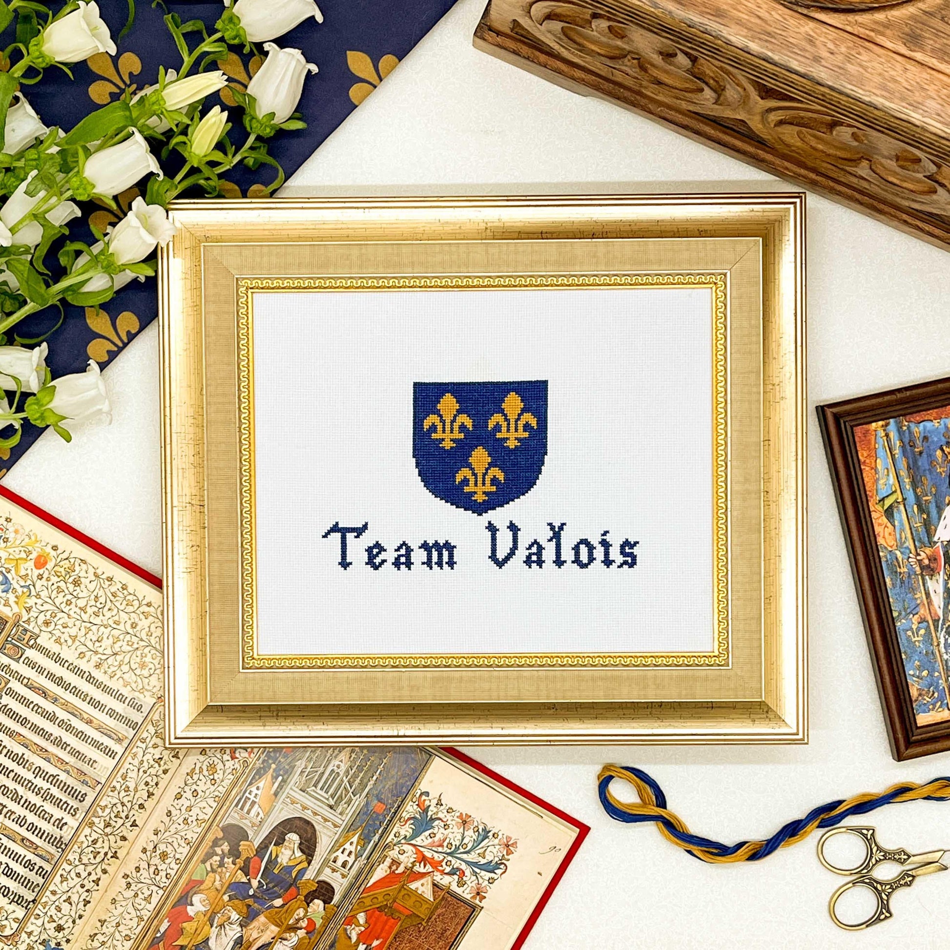 Team Valois Cross Stitch Pattern (small) | PDF Instant Download | Unique Gift for Fans of French History, Joan of Arc, & Medieval Heraldry