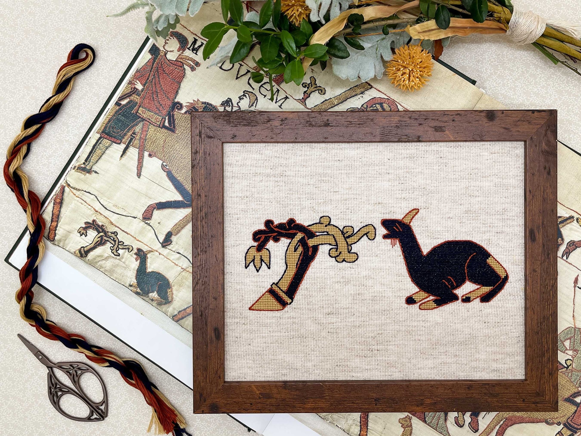 Bayeux Tapestry Cross Stitch Pattern: Goat and Tree | PDF Instant Download | Perfect for Lovers of Medieval Bestiaries and Art History