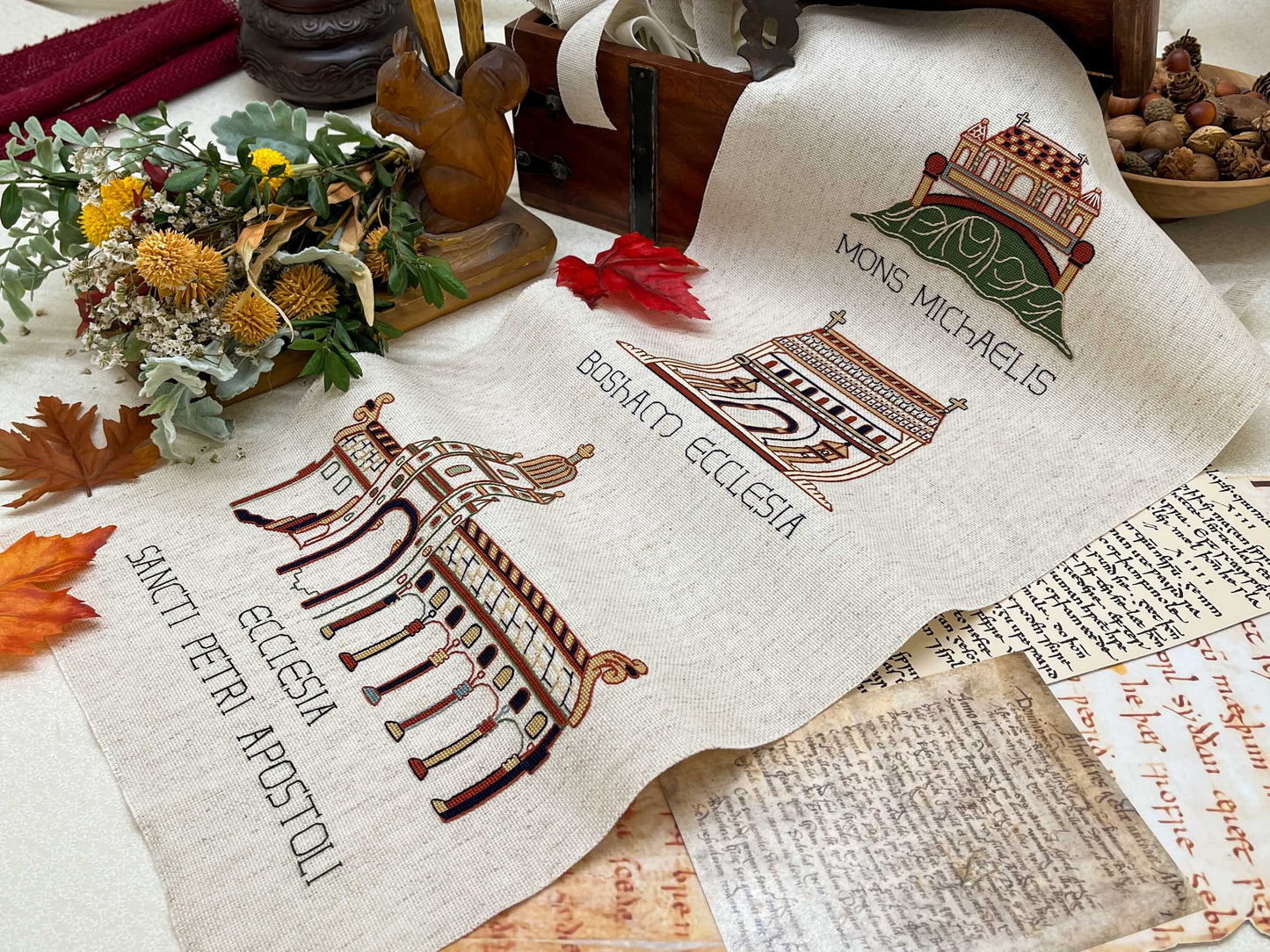 Three Churches of the Bayeux Tapestry Cross Stitch Pattern | PDF Instant Download | For Lovers of Medieval History & European Religious Art